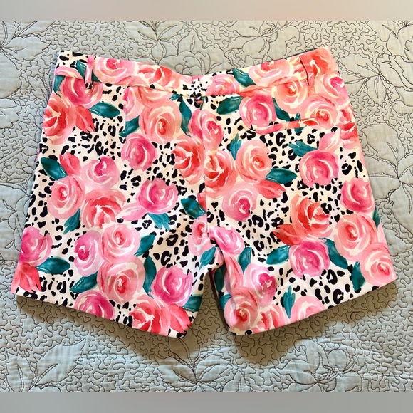 JADE Rose Print Side Scalloped Polished Cotton Stretch Shorts Sz 10 - Picture 5 of 10
